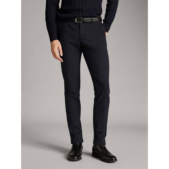 Massimo Dutti Men’s US 31 Navy Blue Slim Fit Khaki Chino Trousers Work Casual - Picture 1 of 11